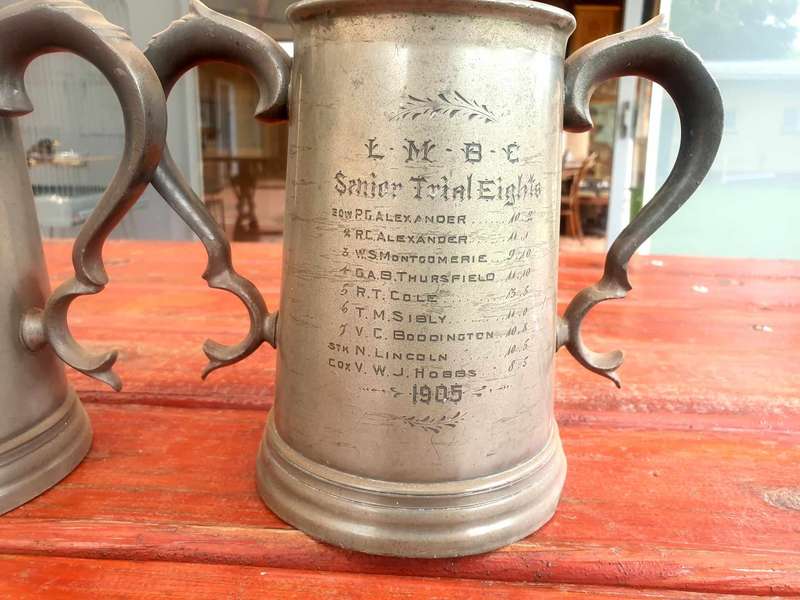 ANTIQUE 1905 PEWTER TROPHY MUGS LARGE