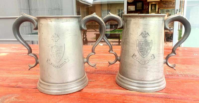 ANTIQUE 1905 PEWTER TROPHY MUGS LARGE