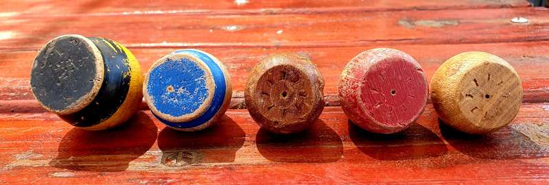 RARE ORIGINAL 1960'S WOODEN SPINNING TOPS