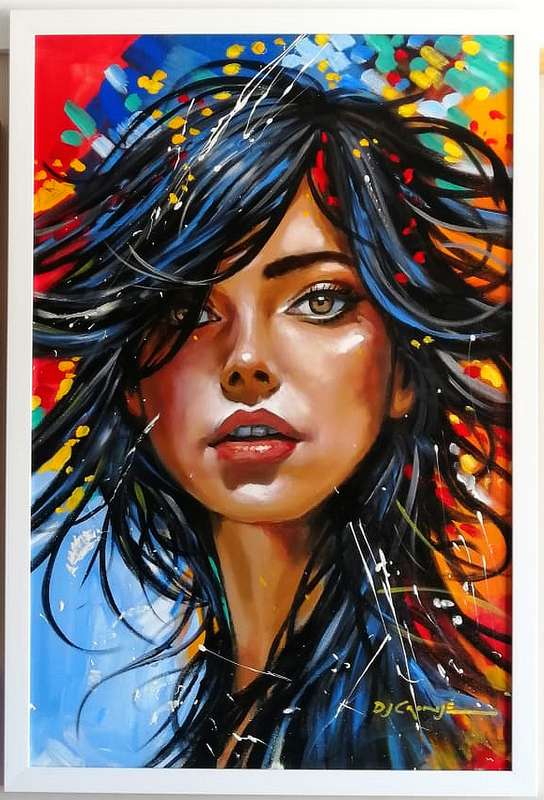 Future Gaze, acrylic painting by Danie Cronjé, framed