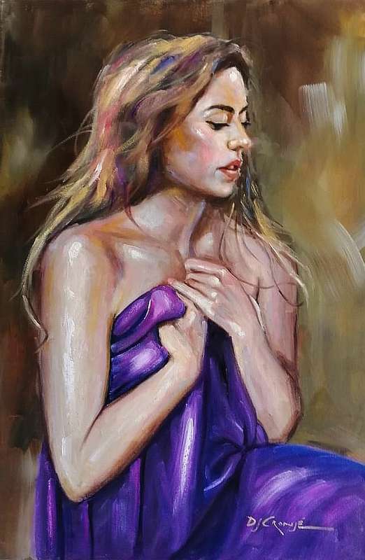 The Purple Sheet, Oil painting by Danie Cronjé on canvas roll, unframed