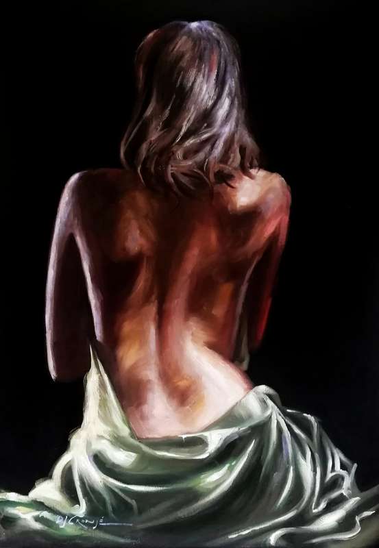 Rear Nude Oil painting by Danie Cronjé on A1 canvas roll, unframed