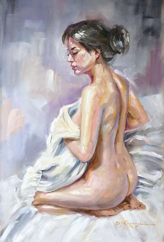 Sideways Nude, Oil painting by Danie Cronjé on A1 canvas roll, unframed