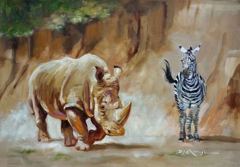 Friends, Oil painting by Danie Cronjé on canvas roll, unframed