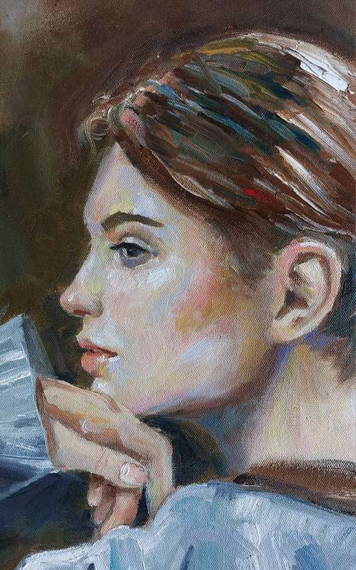 Considering, Oil painting by Danie Cronjé on canvas roll, unframed