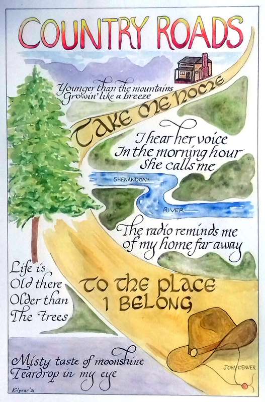 Country Roads Lyrics watercolour