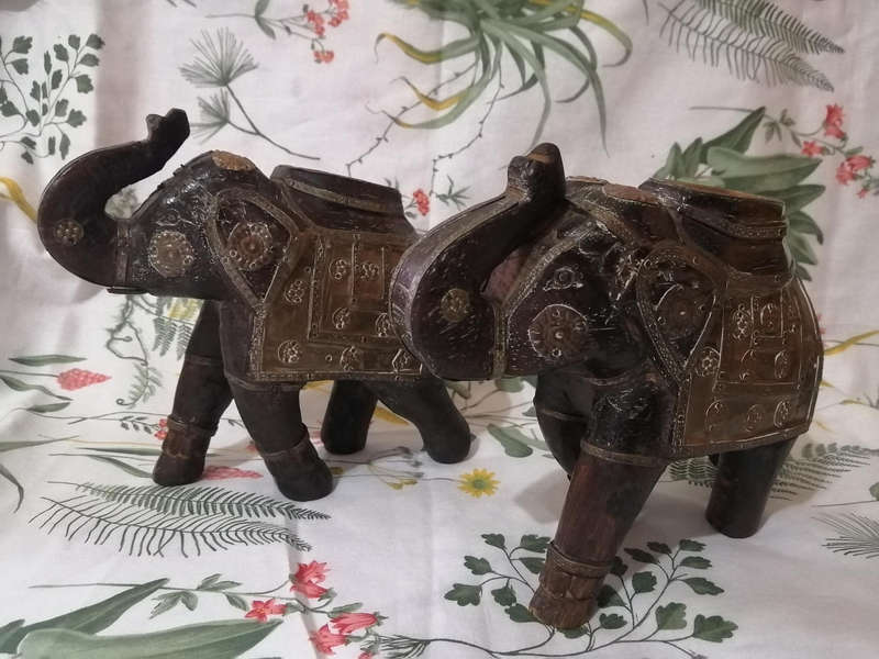 Wood and Brass Elephants x2
