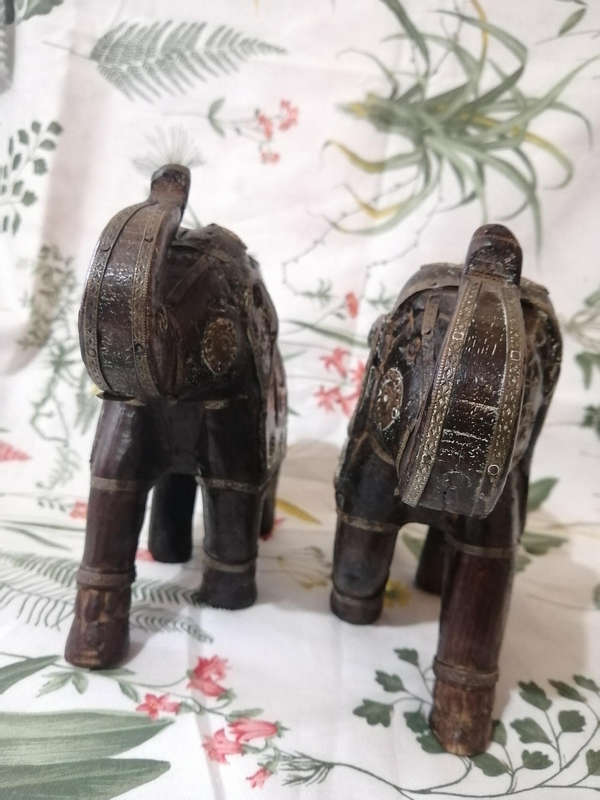 Wood and Brass Elephants x2