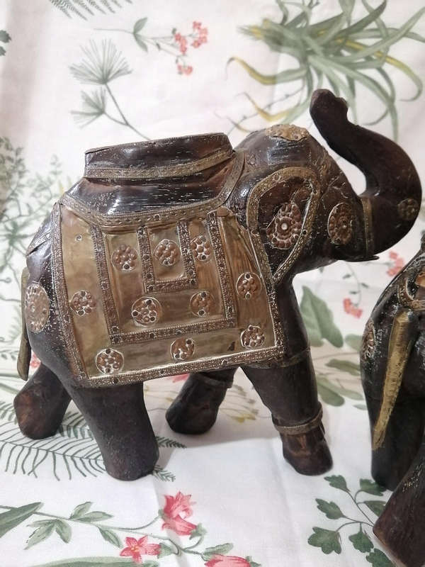 Wood and Brass Elephants x2