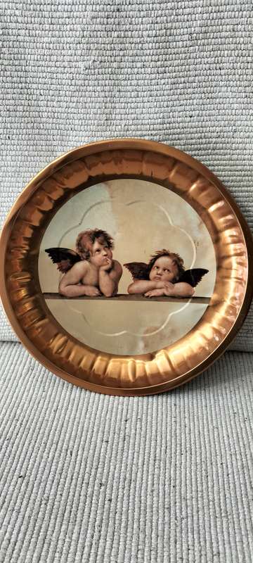 A Unique Tin Plate with the Cherubs from Raphael's Sistine Madonna