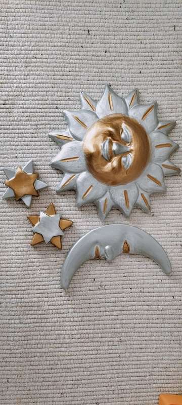 Beautiful Hand Painted Sun, Moon and Stars Plaster of Paris