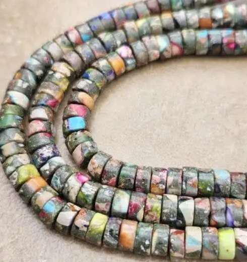 120 (+/-6x3mm) Natural Imperial Jasper Dyed  Heated Flat Round  Heishi Beads +/-120pcs. B34