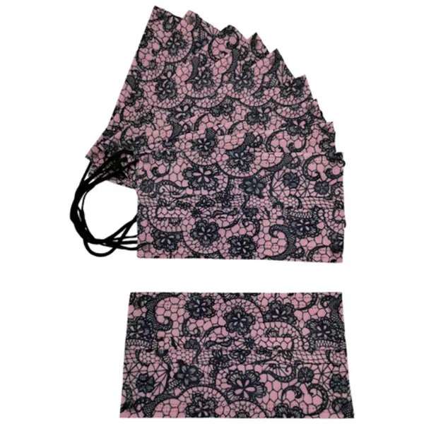 MXM Face Mask - Disposable 3 Ply Flower Lace - Black and Pink - 10`s