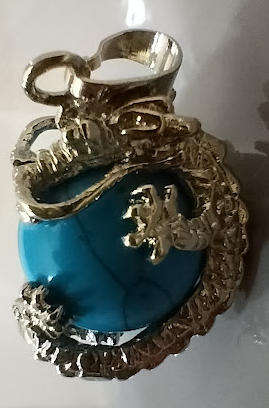 Magnificent Dragon Semi-Precious Stone Encased Pendant. (Nr12)