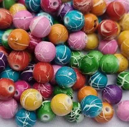200pcs x 8mm Mixed Acrylic Drawbench Painted Round Beads - 1 Pack. B17