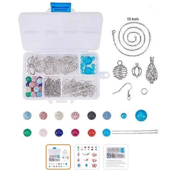 DIY Kit Natural Balls & Beads Glass Beads Hollow Bead Cage Pendant Necklace Earrings. B31