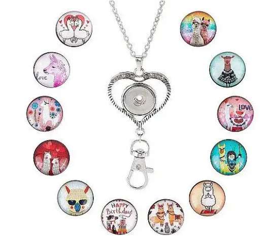 DIY 12pc Lama Glass Snap Button Alloy Chain Necklace Jewelry Kit. B4