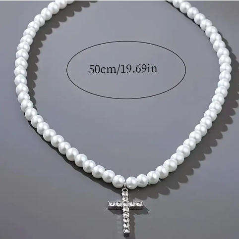 Faux pearl necklace with Cross (Nr40)