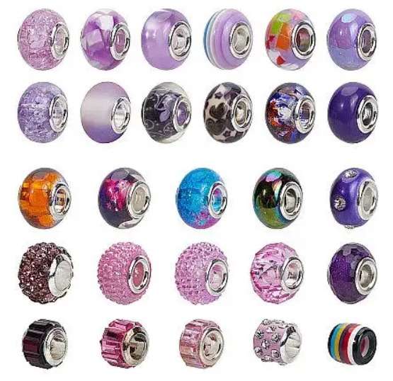 54Pcs Assorted European Beads Purple Multi Color. 8mm to 15mm B28