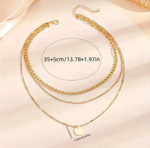 Boho Triple Layer Chain Necklace with Round Pendant (Nr38)