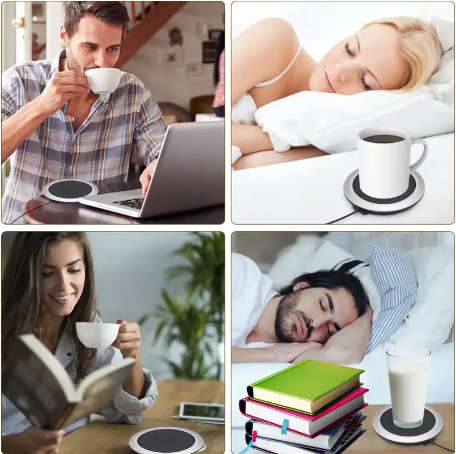 PU Leather USB Cup Heater USB Heating Coaster USB Mug Heater Pad-Black