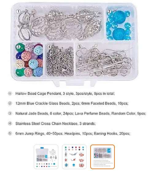 DIY Kit Natural Balls & Beads Glass Beads Hollow Bead Cage Pendant Necklace Earrings. B31
