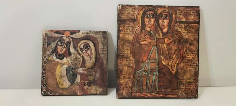 Magnificent Pair of Vintage Hand Painted on Wood Icons Art