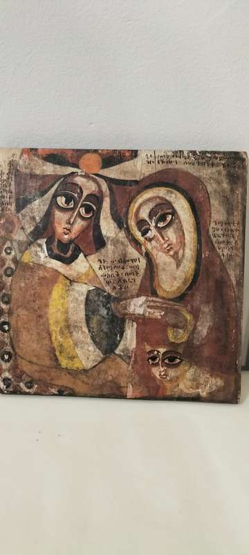 Magnificent Pair of Vintage Hand Painted on Wood Icons Art