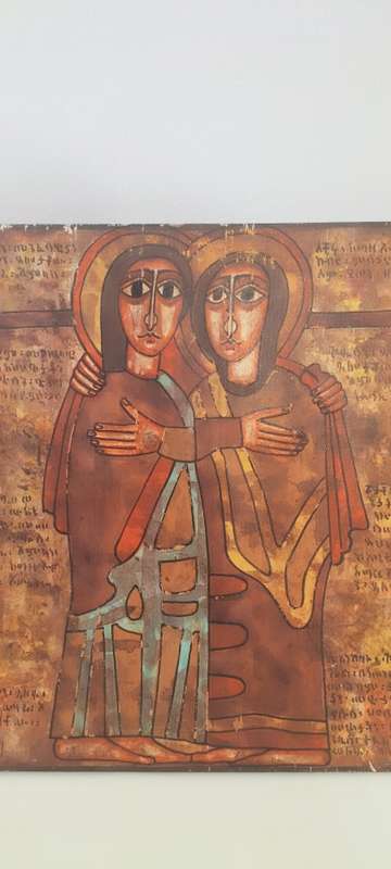 Magnificent Pair of Vintage Hand Painted on Wood Icons Art