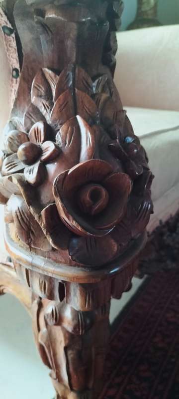 Magnificent French Baroque Style Ornately Hand Carved Solid Rose Wood Lounge Set - COLLECTION ONLY