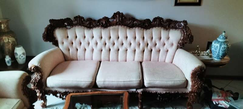 Magnificent French Baroque Style Ornately Hand Carved Solid Rose Wood Lounge Set - COLLECTION ONLY