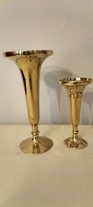 A Beautiful Pair of Brass Trumpet Vases