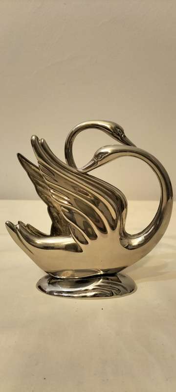 Superb Vintage Art Deco Chromed Double Swan Napkin/letter holder