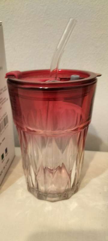 Set of 2 420 ML Glass Cups with Glass Straws and Lid