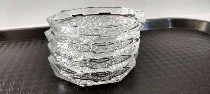 Magnificent Set of Circa 1980 Luminarc Glass Octagonal Daisy Button Coasters
