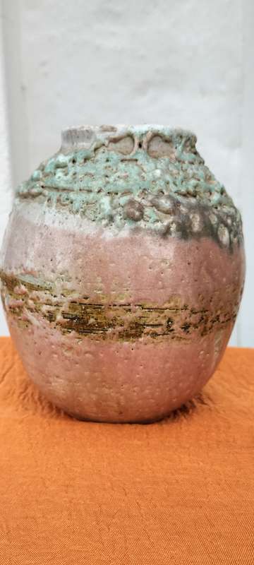 An Absolutely Magnificent Extremely rare Mid Century Lava Glaze Raaquu Small Vase