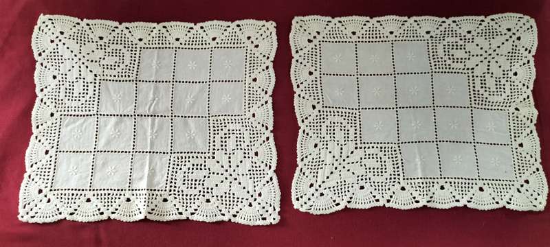 A Magnificent Pair of Crochet/Linen Table Doilies (Nr6)
