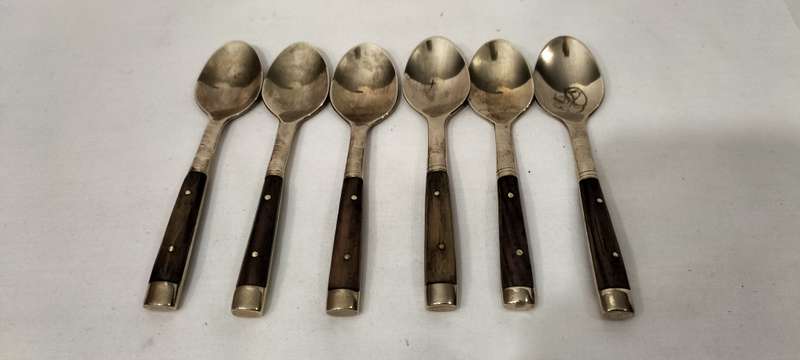 Magnificent Set of 6 Brass and Wood Teaspoons
