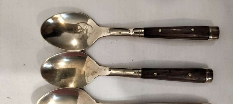 Magnificent Set of 6 Brass and Wood Teaspoons