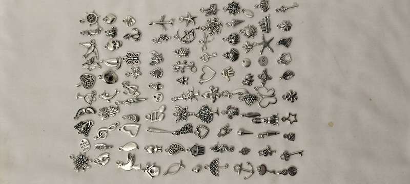 100pc Assorted Tibitan Style Antique Silver Tone Charms B8