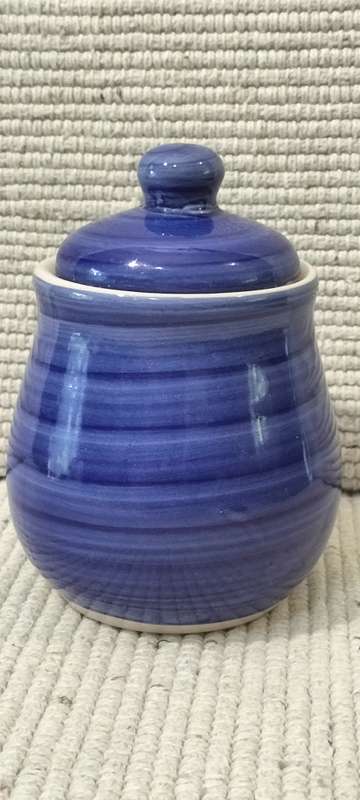 A Quality Blue Glazed Ceramic Lidded Salt Jar
