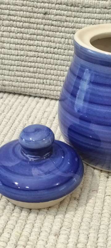 A Quality Blue Glazed Ceramic Lidded Salt Jar
