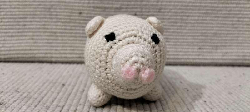 An Extremely Well Made Crochet Pig Pin Cushion/Soft toy.