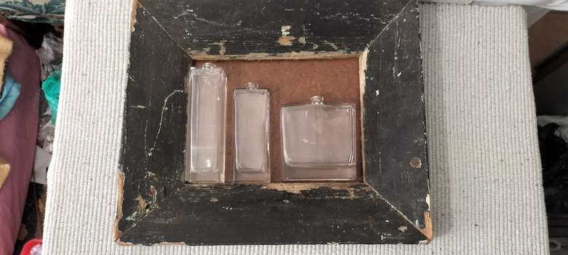 Stunning Unique Framed Perfume Bottles in Old Frame. (nr2)