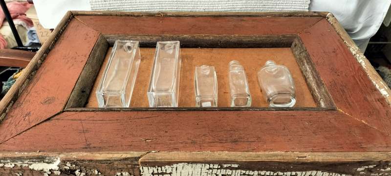 Stunning Unique Framed Perfume Bottles in Old Frame. (nr4)