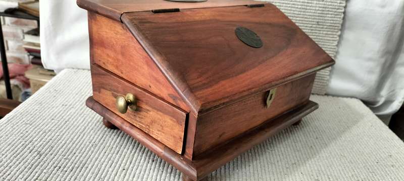 A Magnificent 2 Compartment Footed And Hinged With Drawer Solid Wood Box - 2.3kg