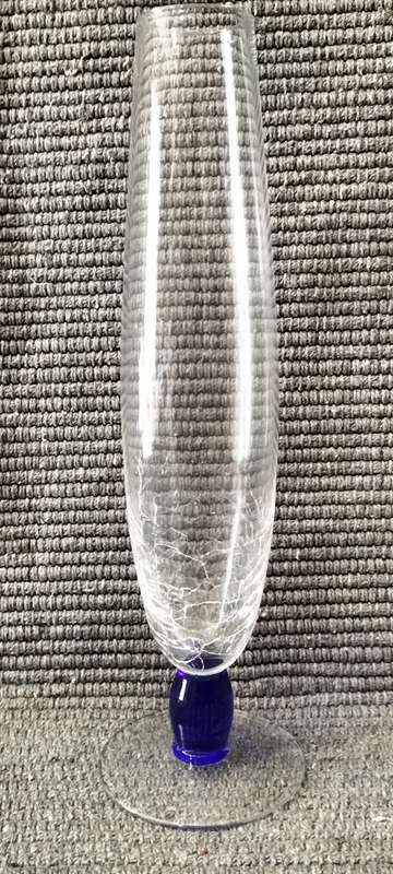 Stunning Blue and Clear Crackle Delicate Glass Bud Vase