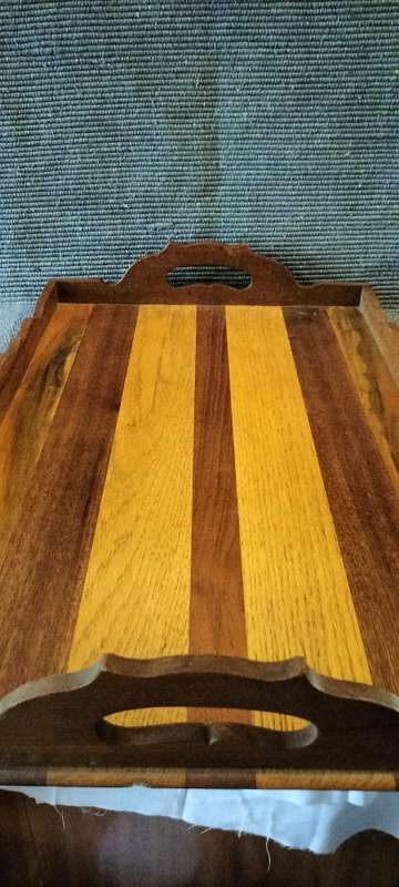 A Magnificent Mid Century Large Wooden Serving Tray With Scallop Sides