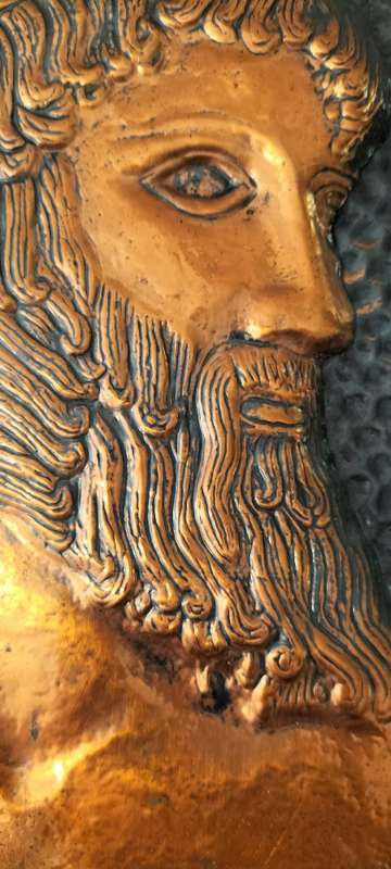 A Magnificent Hammered Copper Wall Hanging of Zeus