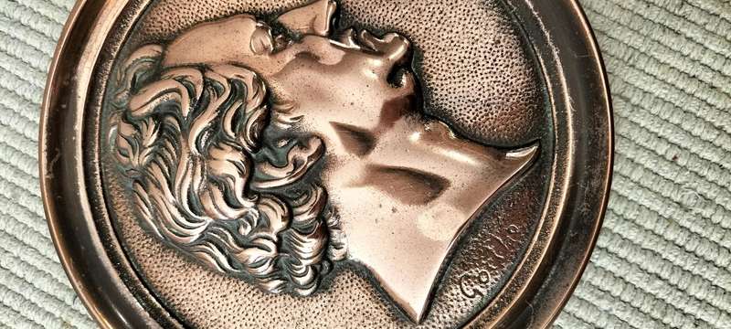 A Magnificent 674g Brass Plaque of Goethe